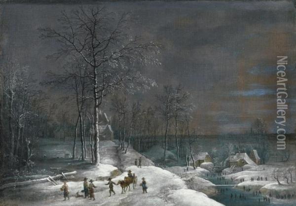 Winterlandschaft Mitfiguren Oil Painting - Lucas Van Uden