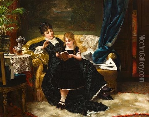 The Little Reader Oil Painting - Jan Portielje