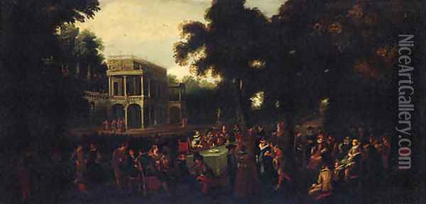 A musical party in a garden by a palace Oil Painting - Louis de Caullery