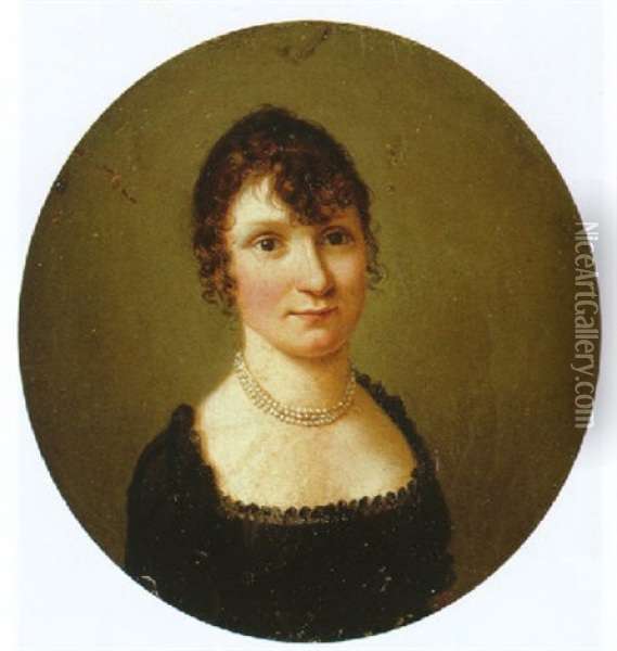 Portrait Of A Lady Wearing A Low-cut Black Dress And Pearl Necklace Oil Painting - Francois Pascal Simon Gerard