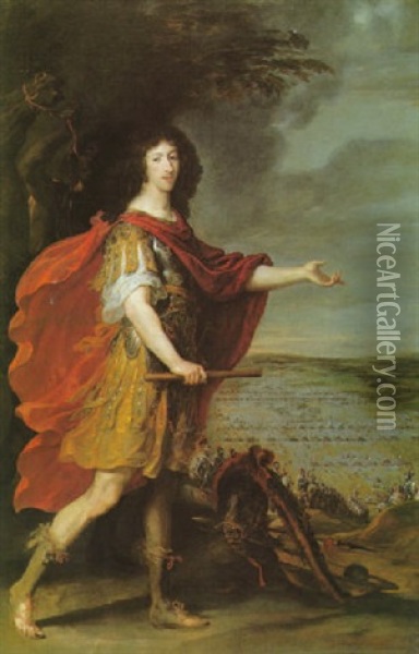 Portrait Du Garnd Conde Devant Le Champs De Bataille De Rocroi Oil Painting - Justus van (Verus ab) Egmont