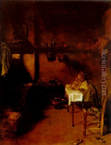 Venezianische Kuche Mit Zwei Knienden Madchen Am Kuchentisch Oil Painting - August Xaver Carl von Pettenkofen