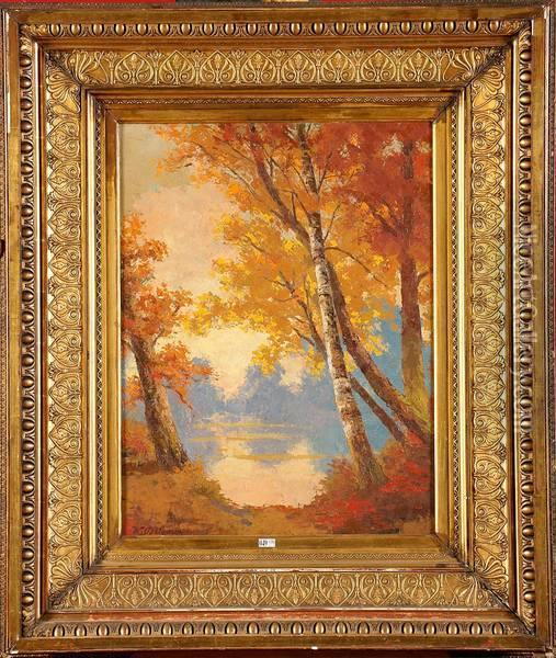 Paysage A L'etang En Automne Oil Painting - Willem Charles L. Delsaux