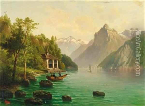 The Tellskapelle On Lake Lucerne Oil Painting - Anton Pick