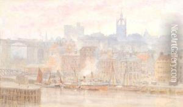 Newcastle Docks Oil Painting - Herbert Menzies Marshall