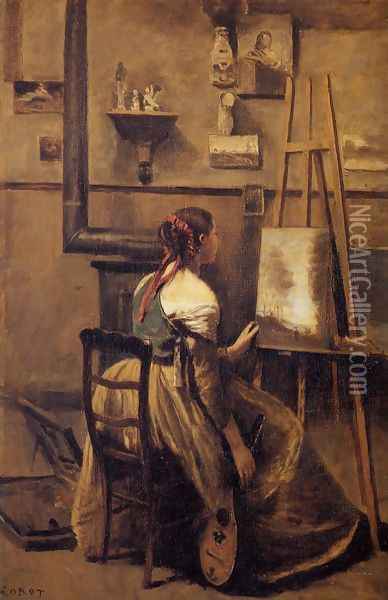 The Artist's Studio II Oil Painting - Jean-Baptiste-Camille Corot