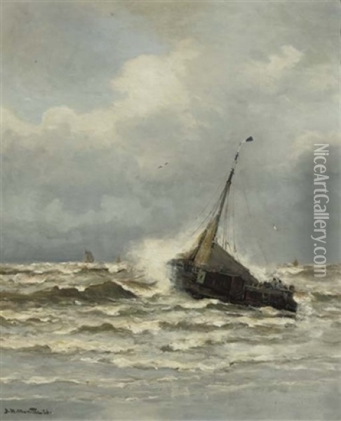 Braving The Surf Oil Painting - Gerhard Arij Ludwig Morgenstjerne Munthe