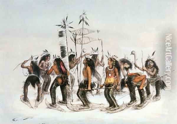 The Snow-Shoe Dance: To Thank the Great Spirit for the First Appearance of Snow Oil Painting - George Catlin