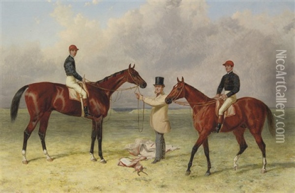 Mr Richard Sutton's Bay Colt "lord Lyon" And His Bay Colt "elland" Oil Painting - Harry Hall