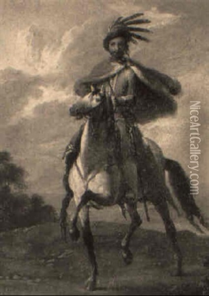 A Hussar On Horseback In A Landscape Oil Painting - Franz de Paula Ferg