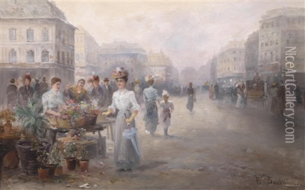 Blumenmarkt In Brussel Oil Painting - Emil Barbarini