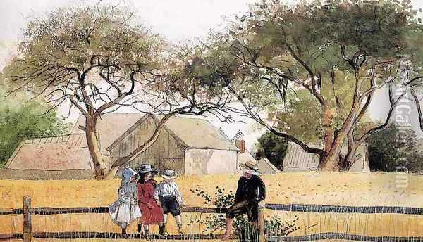 Children on a Fence Oil Painting - Winslow Homer