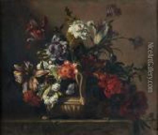 Bouquet De Fleurs Dans Un Vase Oil Painting - Jean-Baptiste Monnoyer