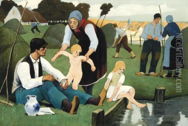 The Return - Leretour (1921) Oil Painting - Eugene Laermans