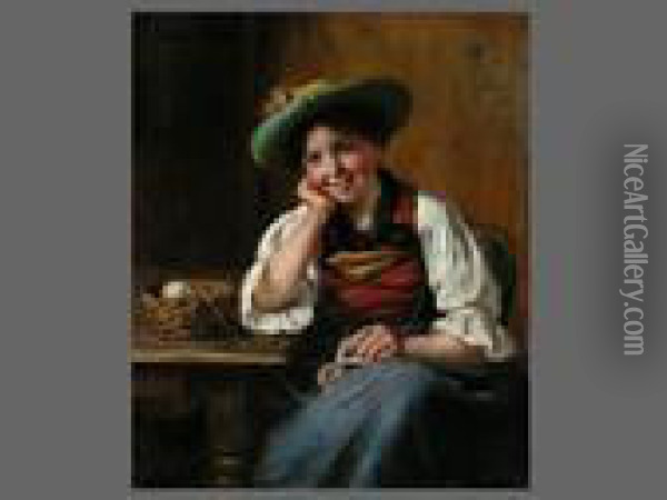Portrait Einer Jungen Frau In Tracht Oil Painting - Emma Von Muller