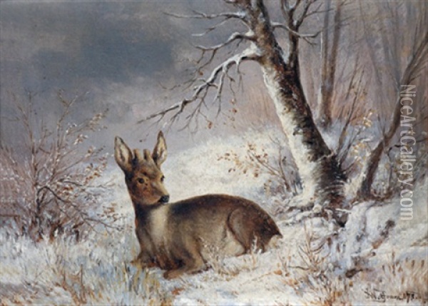 Rehbock In Winterlandschaft Oil Painting - Joseph Wolfram
