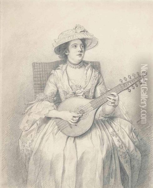 An Elegant Lady, Seated, Playing A Cittern Oil Painting - Sir Nathaniel Dance-Holland