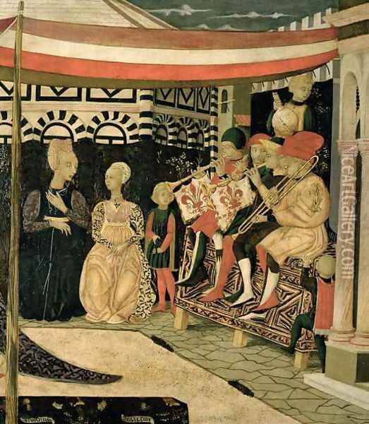 Left panel of the Adimari Cassone, c.1450 Oil Painting - Giovanni di ser Giovanni Guidi (see Scheggia)