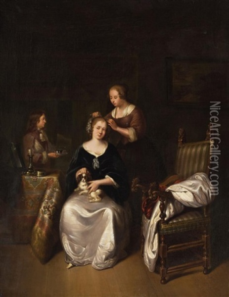 A Lady At Her Toilette Oil Painting - Willem van Mieris
