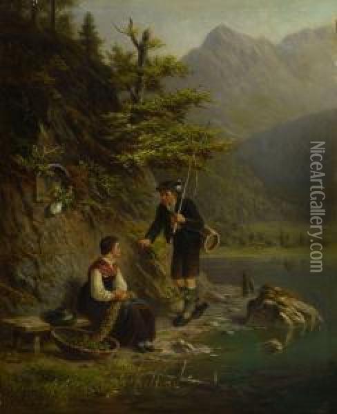 Begegnung Am Seeufer Oil Painting - Karl Georg Naumann