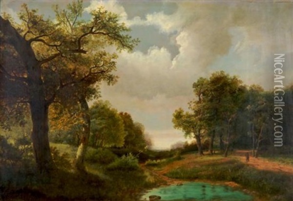 Landscape In Summer With Clouded Sky Oil Painting - Marianus Adrianus Koekkoek