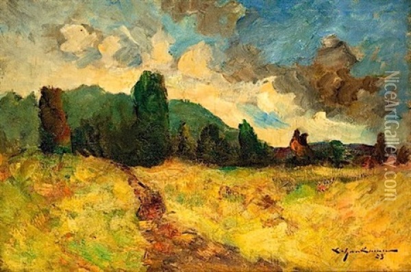 Champs De Ble Sous L'orage Oil Painting - Johann Victor Kramer