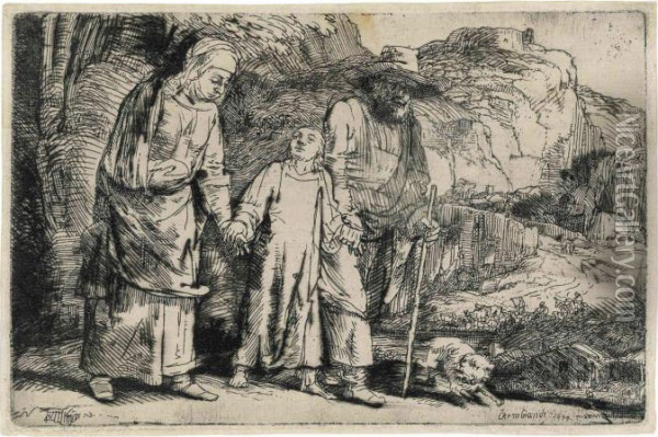 Christ Returning From The Temple With His Parents Oil Painting - Rembrandt Van Rijn