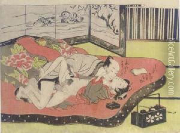Ten Erotic Prints From Various Series Oil Painting - Isoda Koryusai