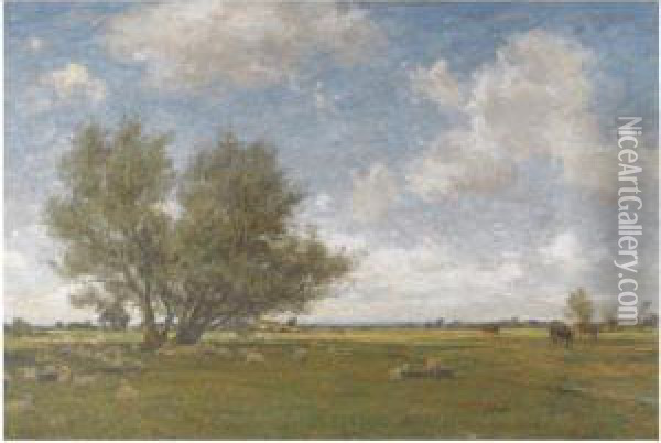 A Wide Pasture Oil Painting - James Aumonier