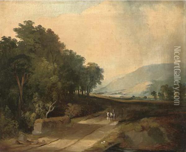 A Horse And Cart On A Track In An Extensive River Valley Oil Painting - James Arthur O'Connor
