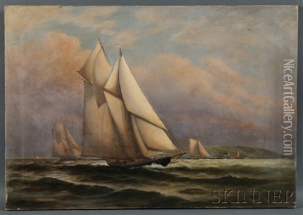 Yacht Race With Storm Looming Oil Painting - C. Myron Clark