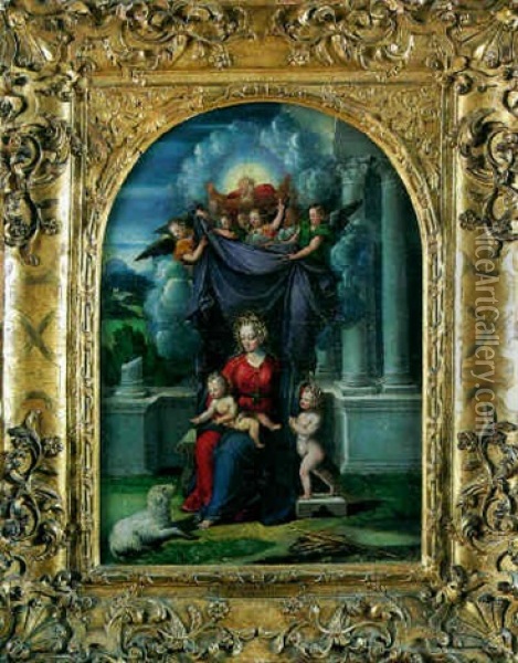 Vierge A L'enfant Avec Saint- Jean Baptiste, Dieu Le Pere Et Un Choeur D'anges Oil Painting - Camillo Filippi