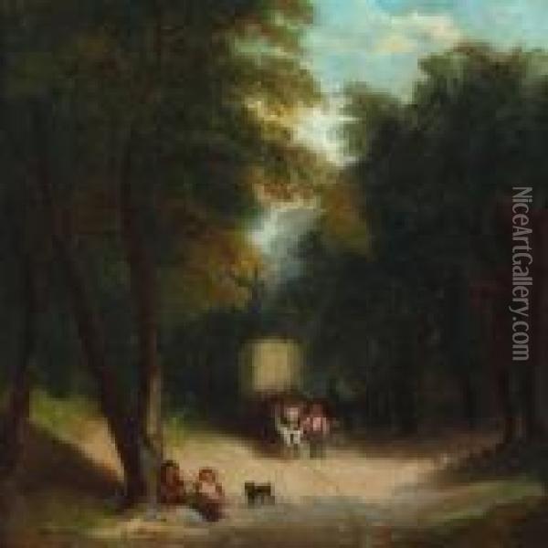 Forrest Scenery With Persons Oil Painting - George Morland
