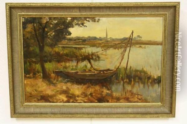 Vissersbootje Aan De Waterkant Oil Painting - Jan Hillebrand Wijsmuller