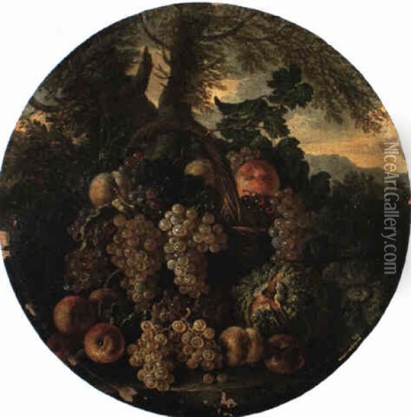 Still Life With Fruit Oil Painting - Giovanni Paolo Castelli (lo Spadino)