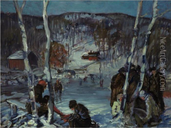 Skating On The Pond Oil Painting - Arthur C. Goodwin