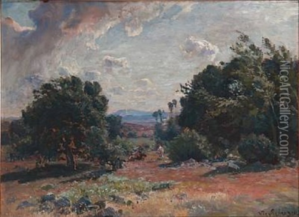 Windy Landscape With Trees, Presumably In Italy Oil Painting - Viggo Pedersen