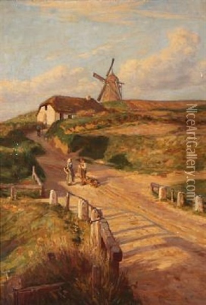 A Danish Village Road Oil Painting - Niels Frederik Schiottz-Jensen