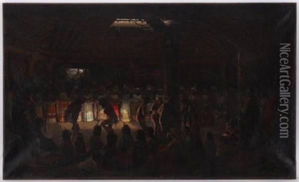 Ceremonie Rituelle, Tribue D'amerindiens Oil Painting - Jules Tavernier
