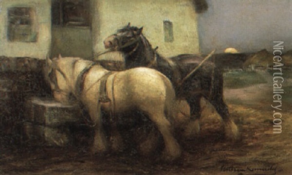 Watering The Horses Oil Painting - William Kennedy
