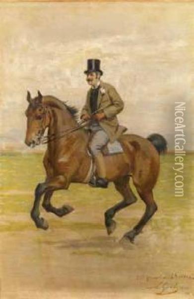Ritratto Di Corcos A Cavallo Oil Painting - Luigi Gioli