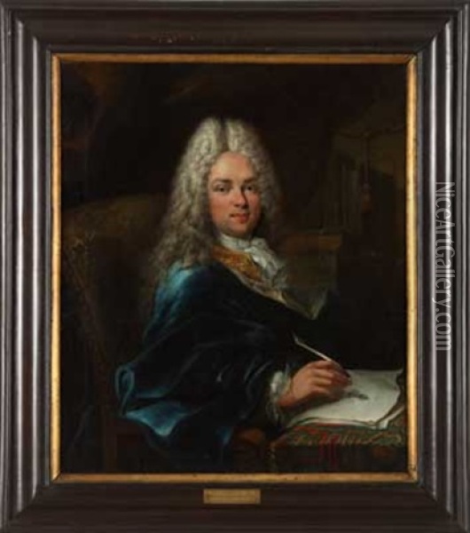 Portrait Eines Edlen Herrn Mit Perucke In Seinem Schreibzimmer Oil Painting - Johann Melchior Roos