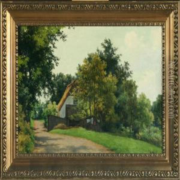 Summerlandscape By A Forrest With A House Oil Painting - Axel Thorsen Schovelin