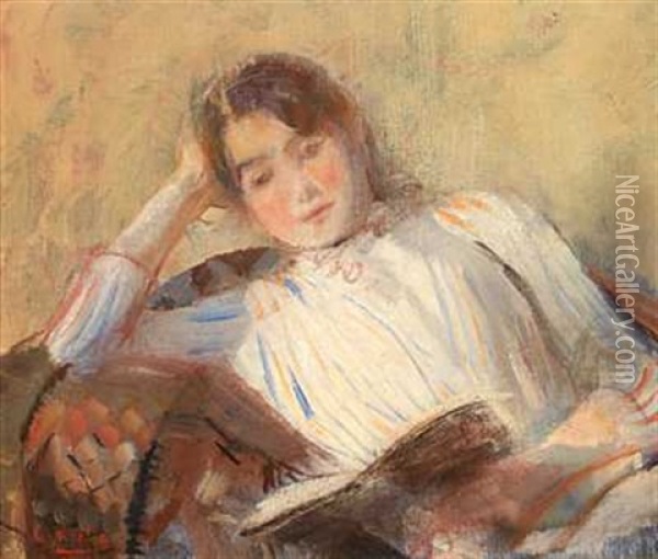 Kvinne Som Leser Oil Painting - Christian Krohg