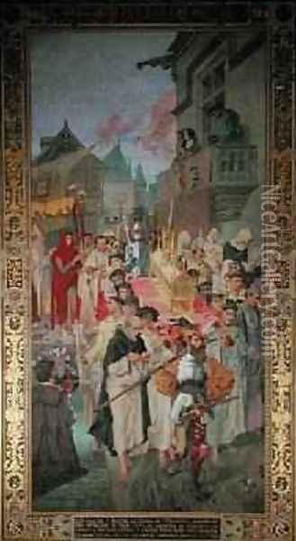 Procession of the Reliquary Chest of St Genevieve in 1496 Oil Painting - Theodore Pierre Nicolas Maillot
