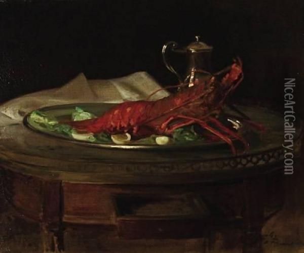 Jacques Emile A Lobster On A Silver Salver Oil Painting - Jacques-Emile Blanche