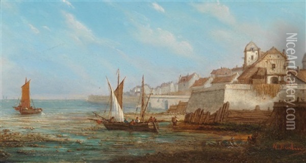 Fischerboote Vor Einer Hafenmauer Oil Painting - Natalie Curtis Burlin