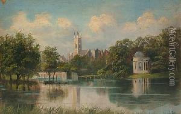 Garrick's Temple; Richmond Bridge; The Thames From Richmond Hill; The Thames. Oil Painting - J. Lewis