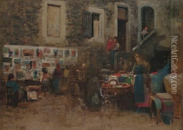 The Market Stall Oil Painting - Luigi Monteverde