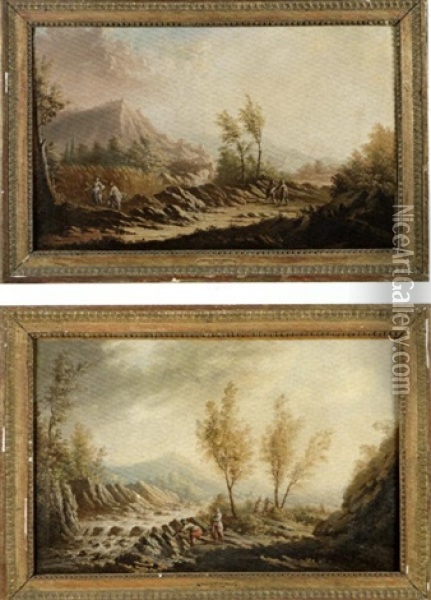 Paysage Anime (+ Another; Pair) Oil Painting - Marco Ricci